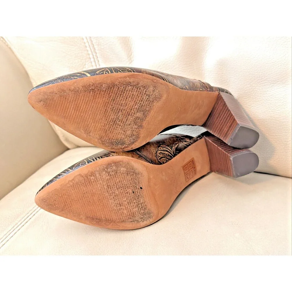 Patricia Nash Ruffina Womens 8 Heeled Leather Mules Western Pointed Boho Gold